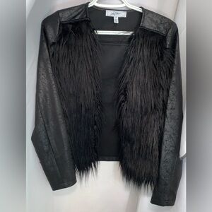 Libby Edelman Black Faux Fur Blazer Teddy Jacket Extra Small Great for Layering
